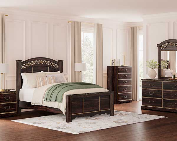 Traditional Bedroom Set Queen Two-Tone Brown