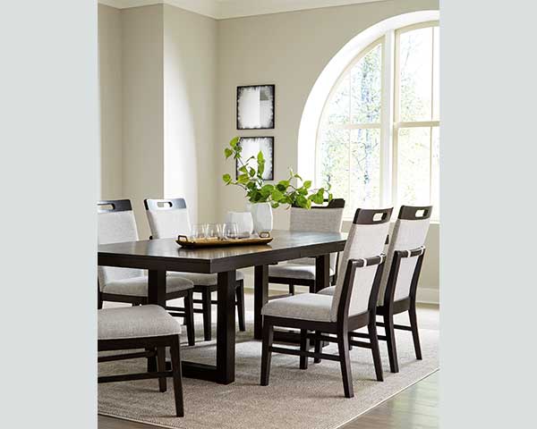 Extension Dining Table with 6 Chairs in Grey Brown Wood Tone second view