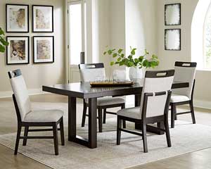 Extension Dining Table with 6 Chairs in Grey Brown Wood Tone