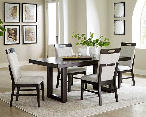 Extension Dining Table with 6 Chairs in Grey Brown Wood Tone Extension Dining Table with 6 Chairs in Grey Brown Wood Tone