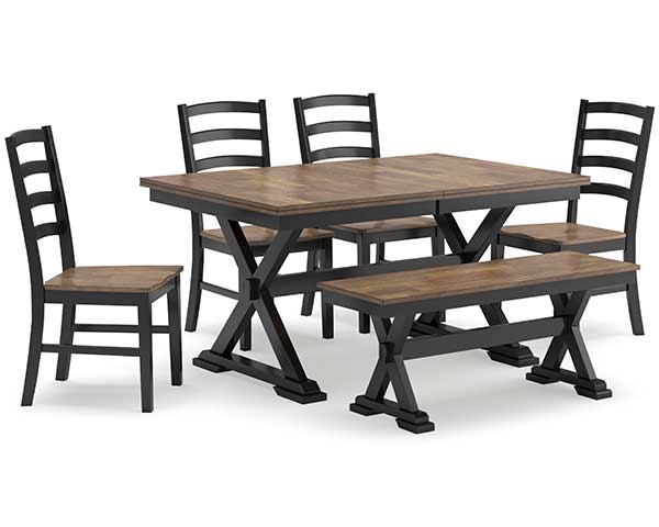 60"-78" Extendable Dining Table With 4 Chairs & Bench Brown Black second view