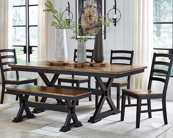 60"-78" Extendable Dining Table With 4 Chairs & Bench Brown Black