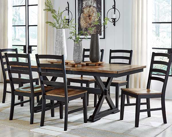 Brown & Black Wood Dining Table With 6 Chairs
