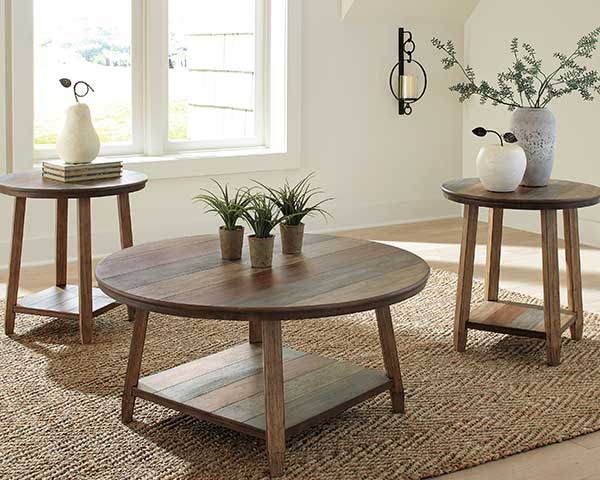 Oval Coffee Table Wood & End Table Set
