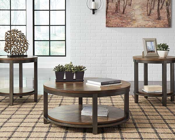 Coffee Table Wood Round & End Table White-Oak