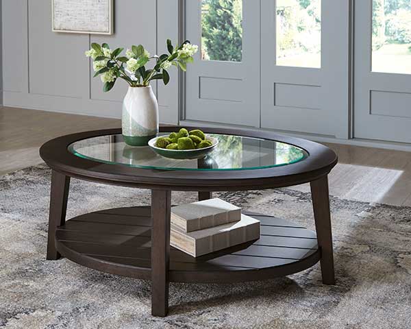Oval Wood Coffee Table With Glass Top & End Table