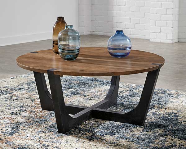 Brown & Black Round Coffee Table & End Table Set