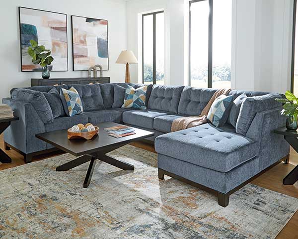 Sectional With Ottoman 4 Piece Blue Sectional With Ottoman 4 Piece Blue