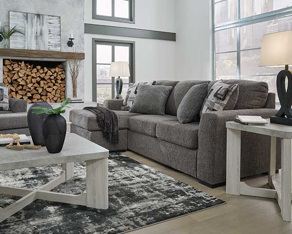 Sofa With Chaise Lounge & Chair Set Pewter second view