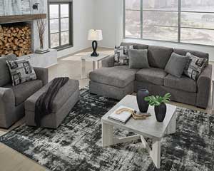 Sofa With Chaise Lounge & Chair Set Pewter