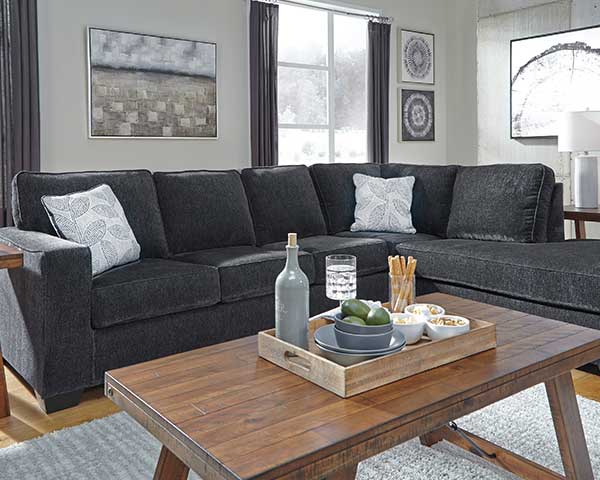 2 Piece Slate Grey Sectional Sofa Modern Furniture Set