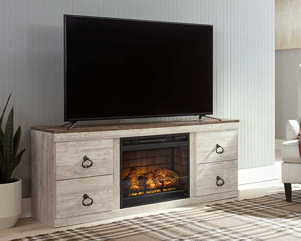 TV Stand With Electric Fireplace 60" Whitewash