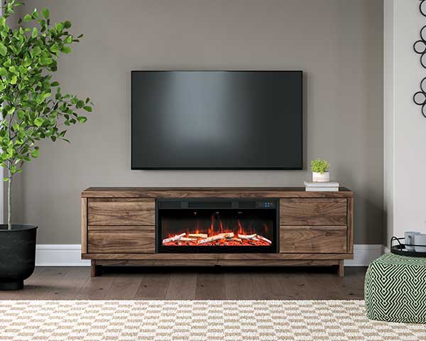 72" Wood Brown Fireplace TV Stand