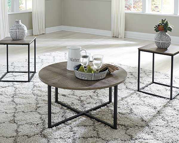 Round Coffee Table Wood Metal, Ashley Furniture Round Coffee Table Set