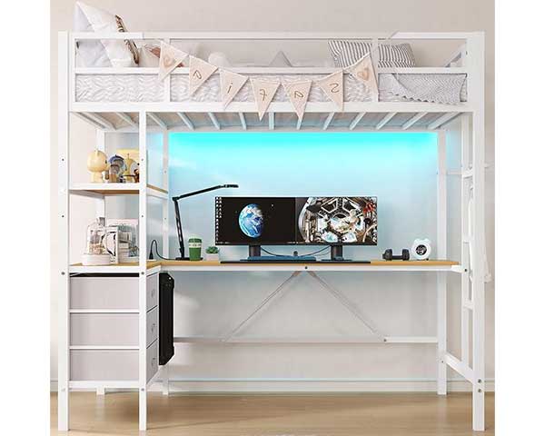 Loft Bed With Desk Metal White second view