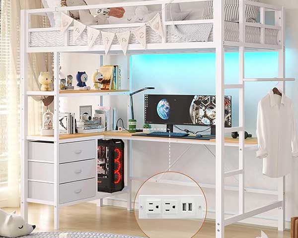 Loft Bed With Desk Metal White