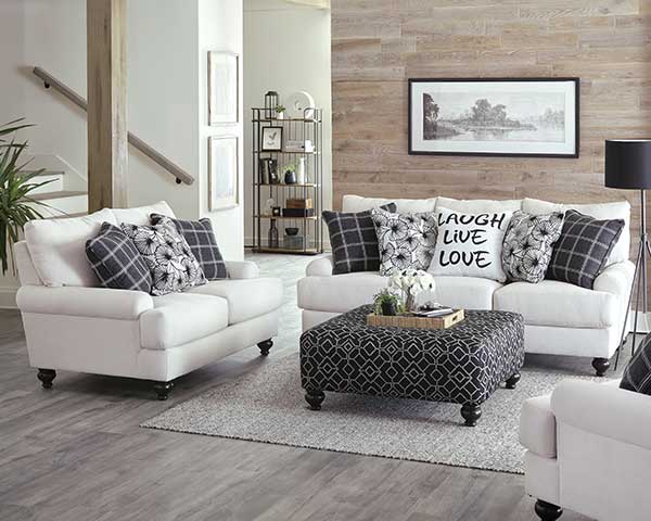Farmhouse Living Room Sofa Loveseat Set In Ebony & White