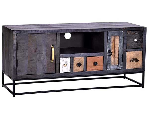 Eclectic TV Stand With Hand-Carved Drawer Fronts 47"