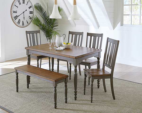 Wood Dining Table With 4 Chairs & Bench Oak-Grey