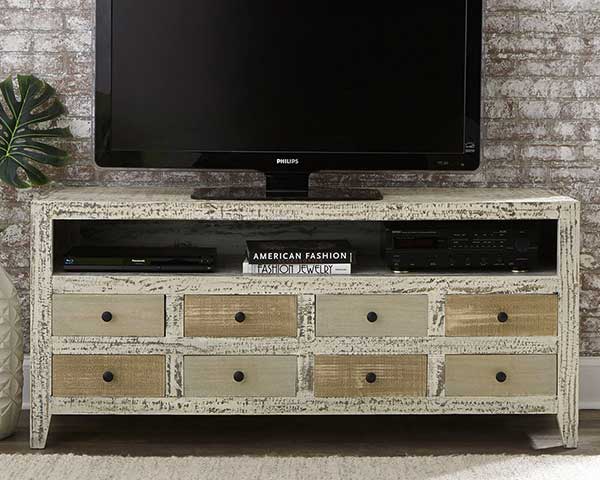 Rustic TV Stand With Apothecary Drawers 61"