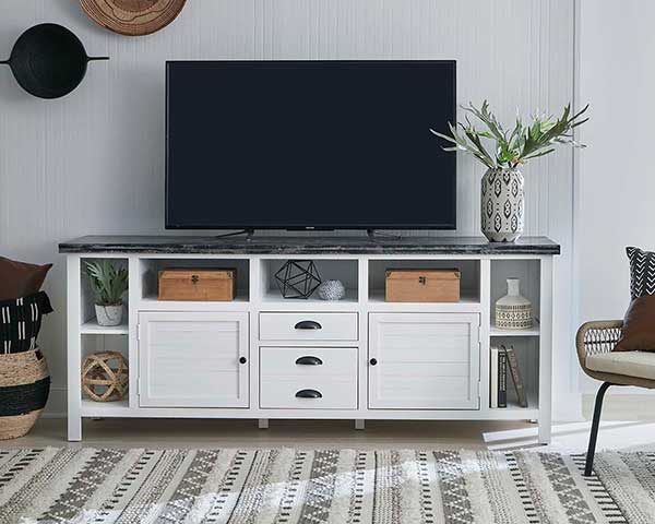 TV Stand 80" Wood White & Black