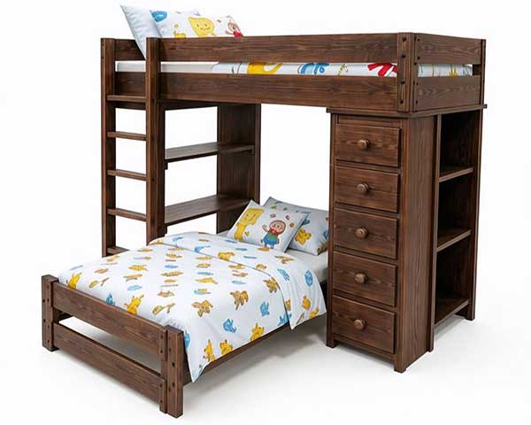 Twin-Over-Twin Loft Bed Bookcase-Chest Chestnut second view