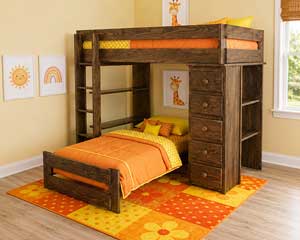 Twin-Over-Twin Loft Bed Bookcase-Chest Chestnut furniture Ottawa KS