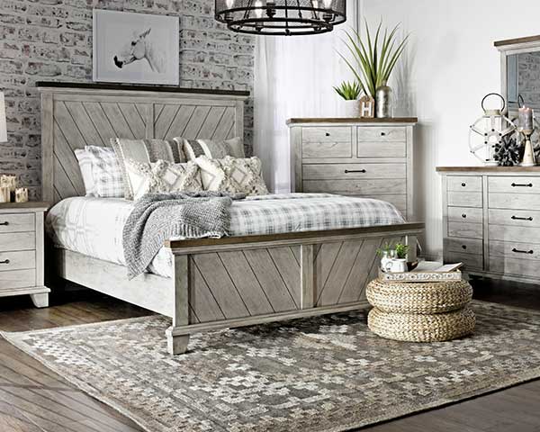 Rustic Farmhouse Queen Bed - Bedroom Furniture In Smoke