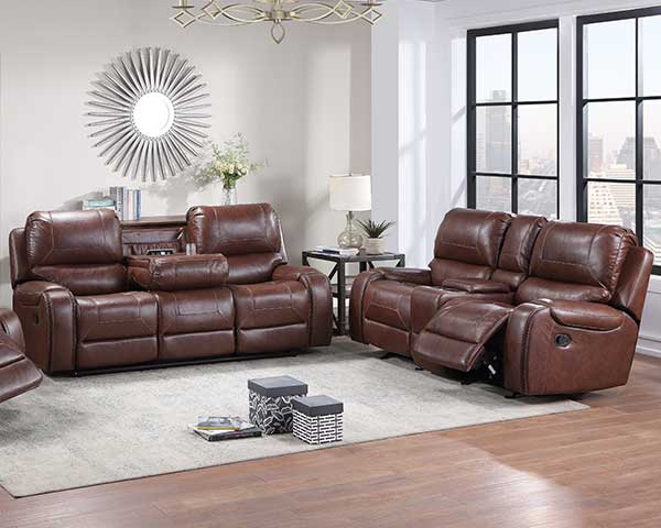Sofa & Loveseat Faux-Leather Brown
