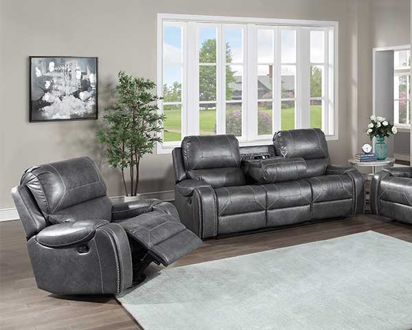 Sofa & Recliner Set Faux-Leather Gray