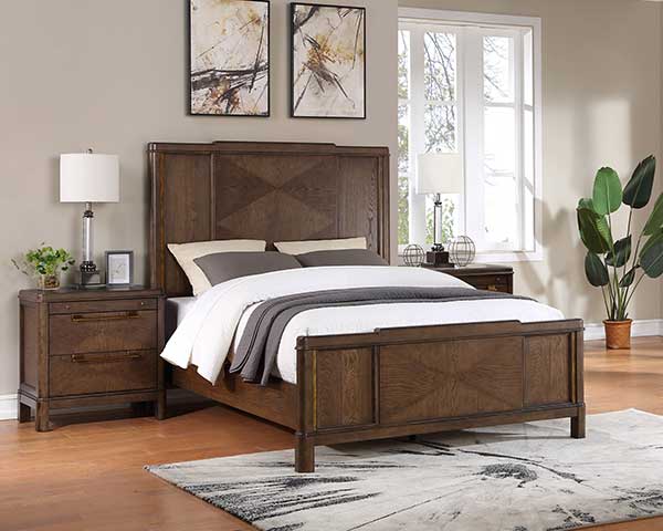 Warm Brown Walnut-Colored Bedroom Set With Sunburst Veneer