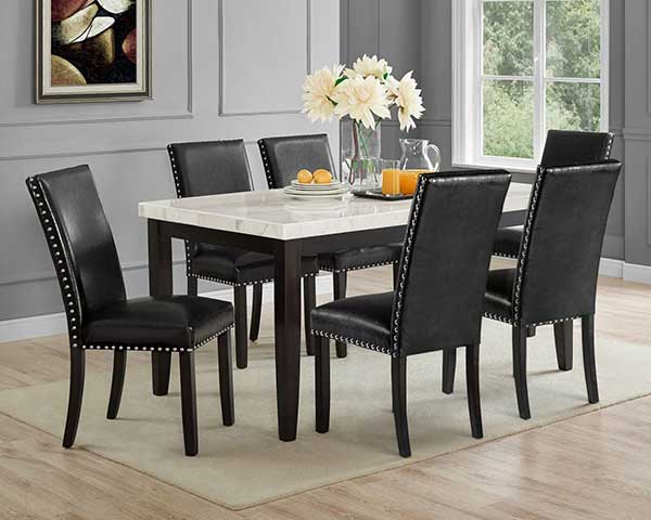 Marble Top Dining Table With 6 Chairs Marble White-Black